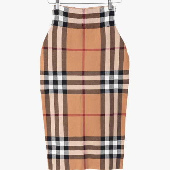 Burberry Kammie Birch Brown Check Knit Pencil Skirt - Picture 2 of 11